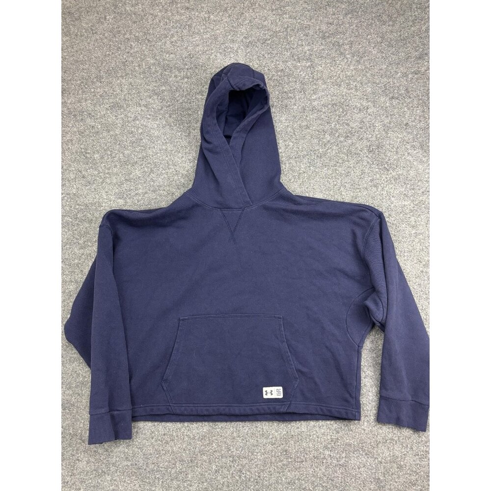 Under Armour Hoodie Womens Large Blue Cropped Fleece Pullover Kangaroo Pocket